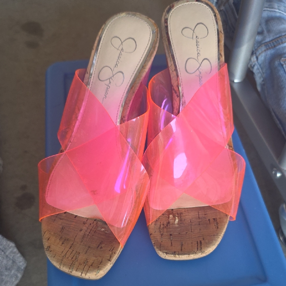Jessica Simpson Neon Pink Cork Sandals